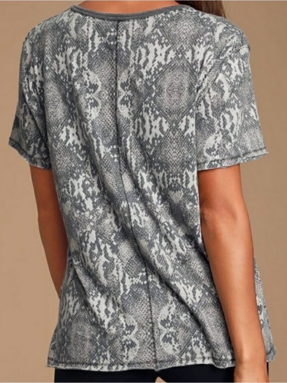Free People Gray Snake-Print Short Sleeve Tee - Picture 4 of 8